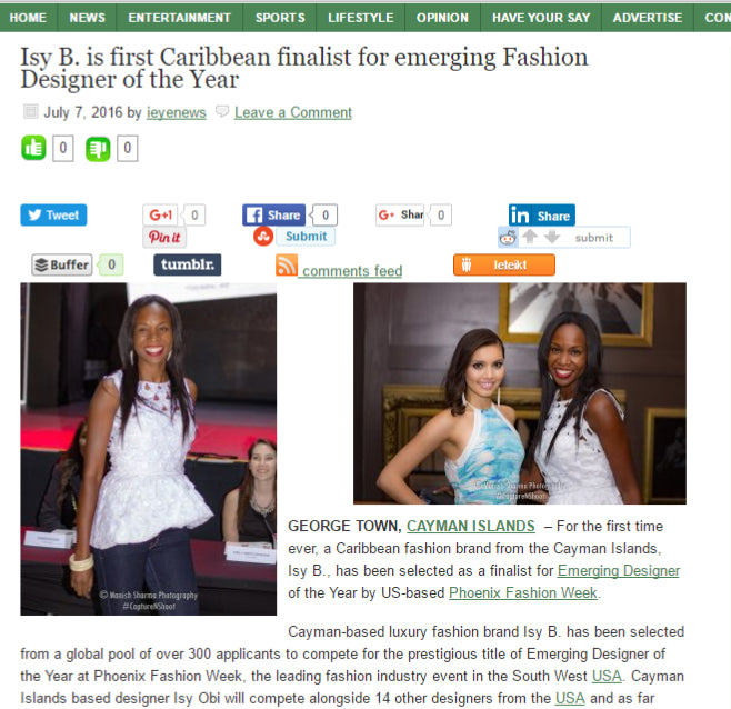 iEye News -Isy B. is First Caribbean Finalist for Emerging Fashion Designer of the Year