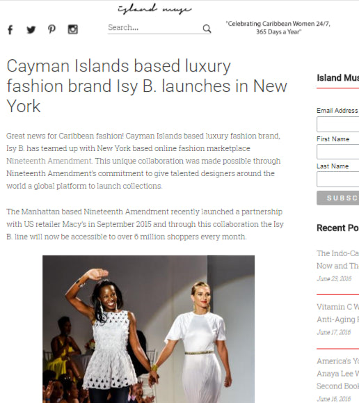 Island Muse - Cayman Islands Based Luxury Fashion Brand Isy B Launches in New York