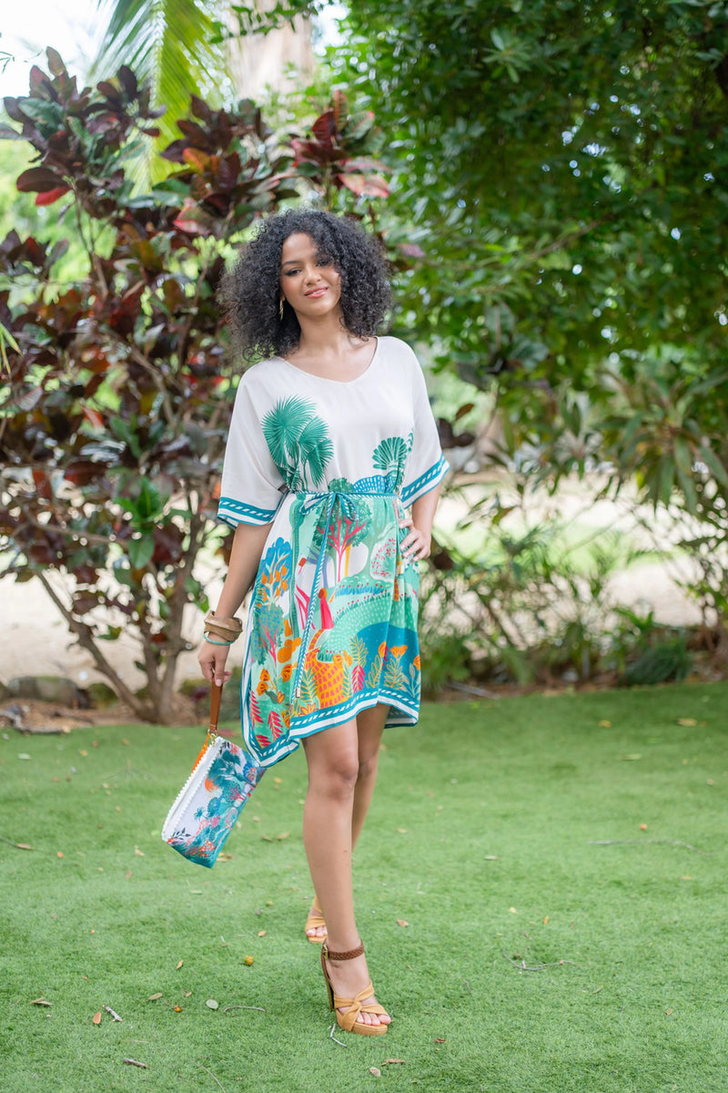 mini kaftan dress for women Boho Floral Mini Kaftan Dress