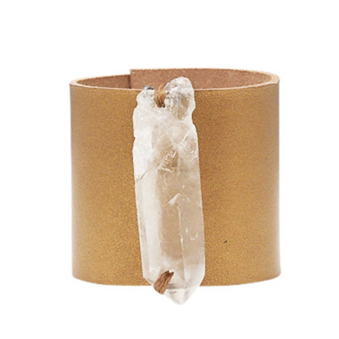 HANDCRAFTED CUFF - GOLD LEATHER WITH QUARTZ AGATE - 6CMGOQU1.1
