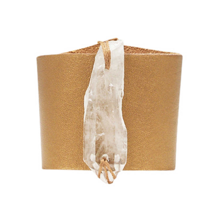 HANDCRAFTED CUFF - GOLD LEATHER WITH QUARTZ AGATE - 6CMGOQU1.2