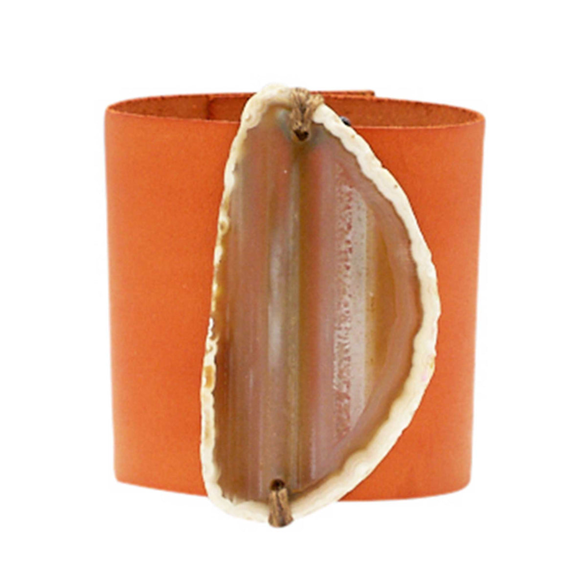 HANDCRAFTED CUFF - ORANGE LEATHER WITH YELLOW AGATE - 6CMORYE