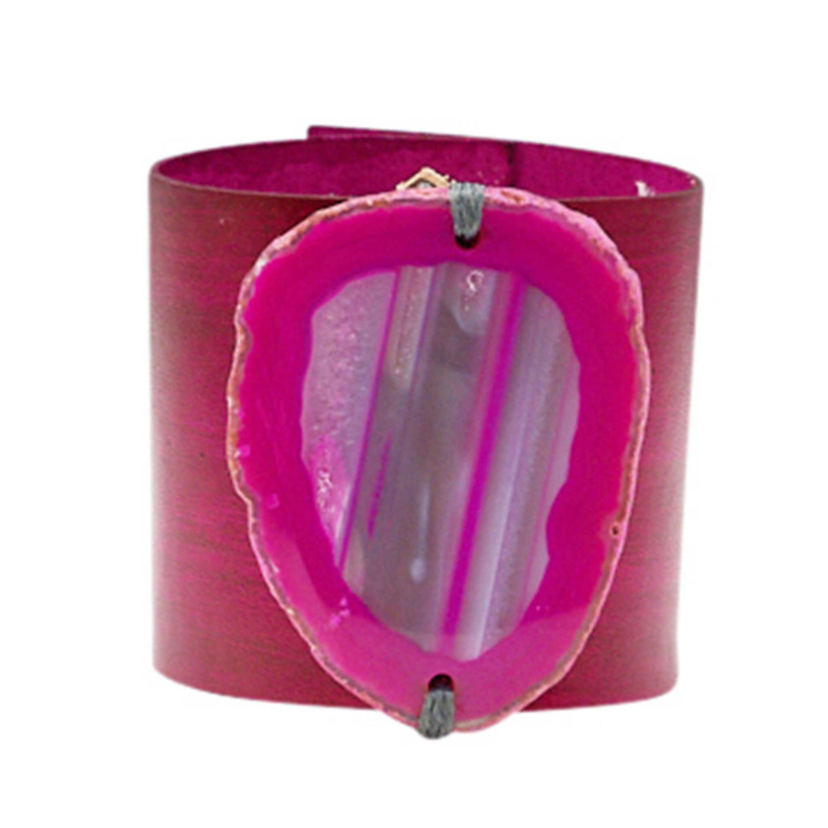 HANDCRAFTED CUFF - PINK LEATHER WITH PINK AGATE - 6CMPIPI