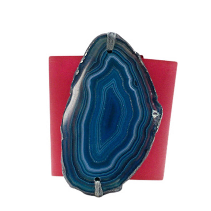 HANDCRAFTED CUFF - RED LEATHER WITH BLUE AGATE - 6CMREBL1.2