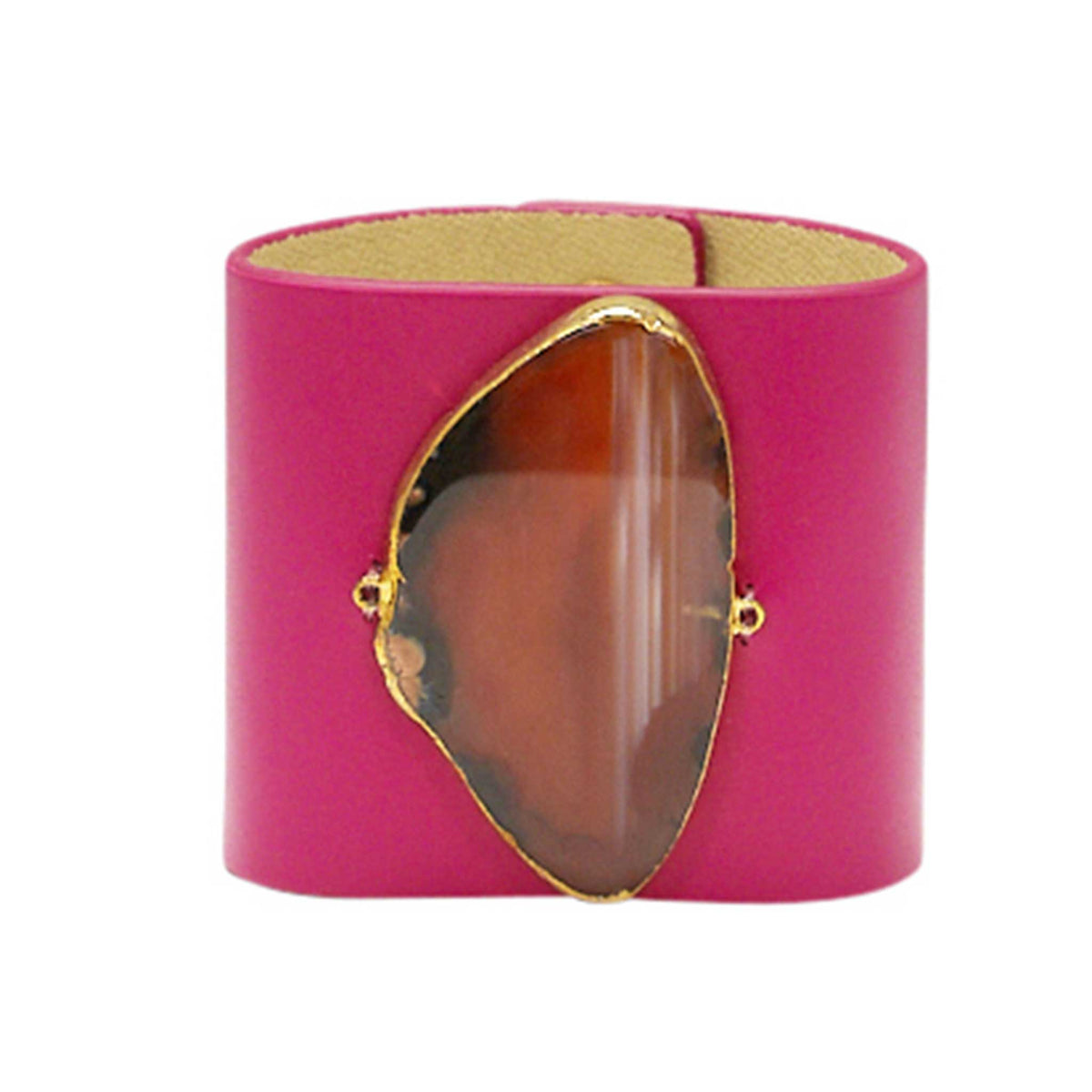 LOVED CUFF - PINK LEATHER WITH BROWN AGATE – L.1.01.001.3034