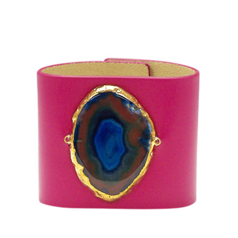 LOVED CUFF - PINK LEATHER WITH BLUE AGATE – L.1.01.002.3026