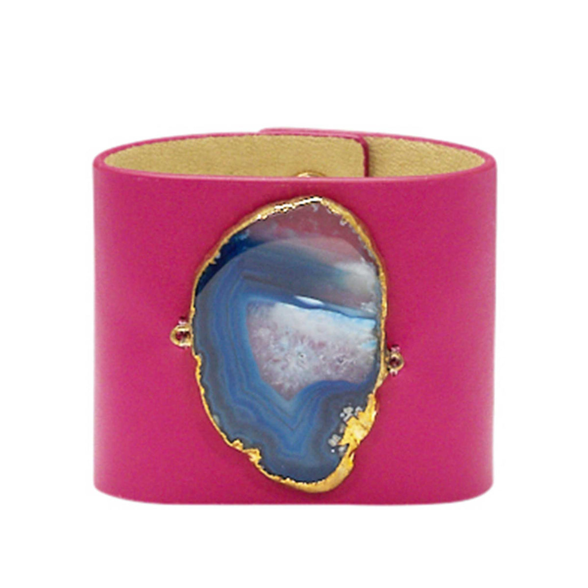LOVED CUFF - PINK LEATHER WITH BLUE AGATE – L.1.01.002.3028