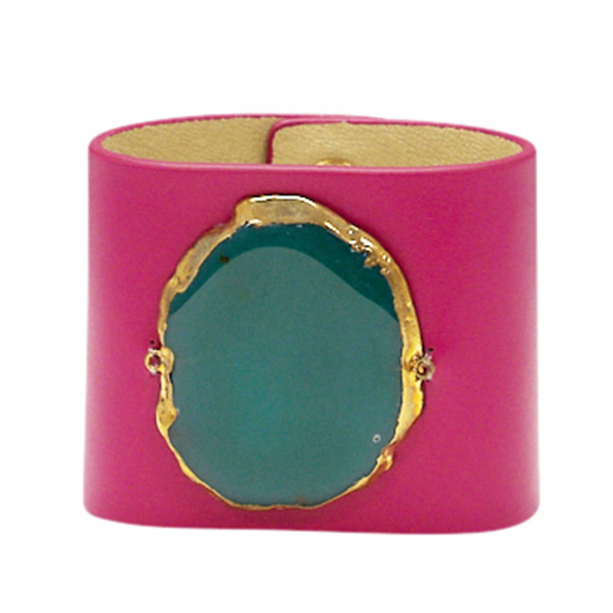LOVED CUFF - PINK LEATHER WITH GREEN AGATE – L.1.01.003.3018