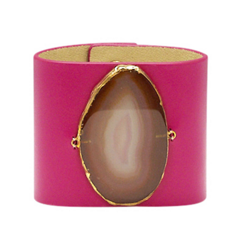 LOVED CUFF - PINK LEATHER WITH BROWN AGATE – L.1.01.004.3041
