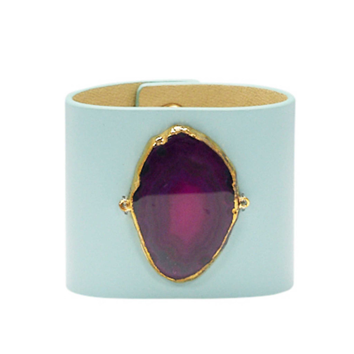 LOVED CUFF - MOONSTONE WHITE LEATHER WITH PINK AGATE – L.1.02.005.3015