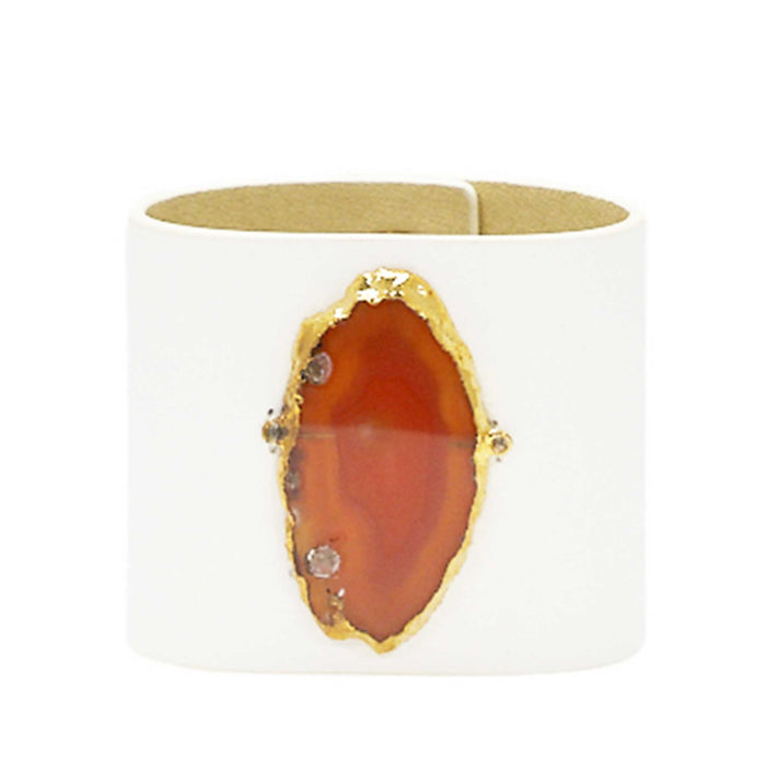 LOVED CUFF - MOONSTONE WHITE LEATHER WITH BROWN AGATE – L.1.03.001.3089