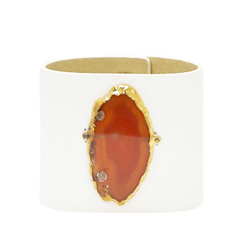 LOVED CUFF - MOONSTONE WHITE LEATHER WITH BROWN AGATE – L.1.03.001.3089
