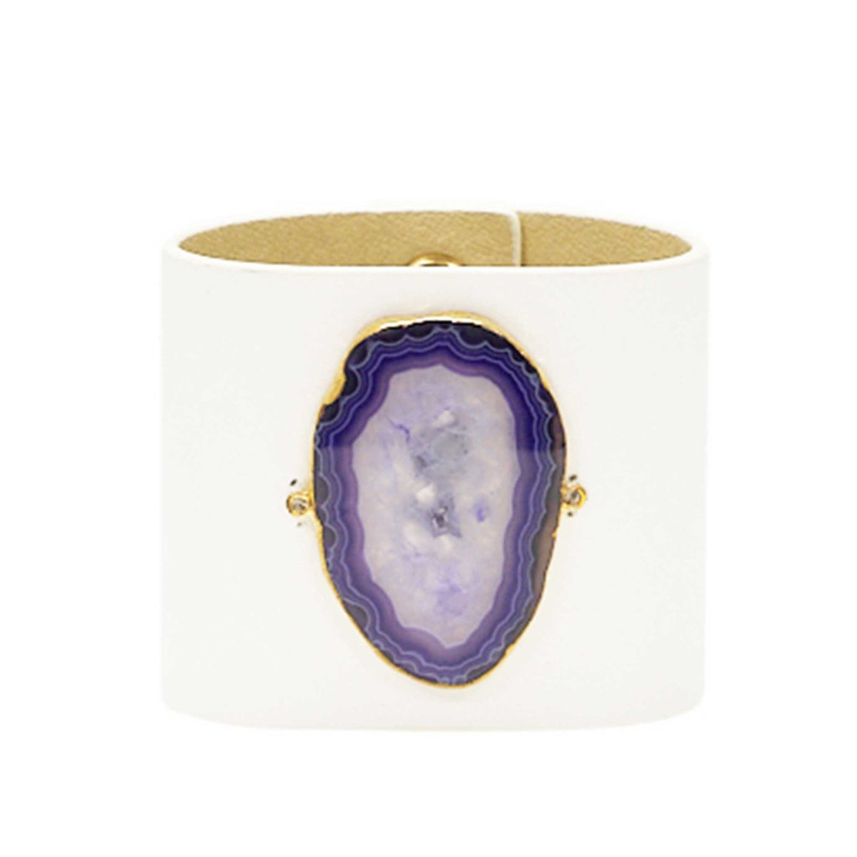 LOVED CUFF - MOONSTONE WHITE LEATHER WITH PURPLE AGATE – L.1.03.006.2101