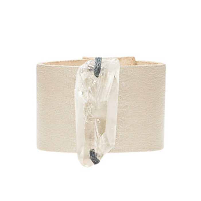 HANDCRAFTED CUFF - ROSE GOLD LEATHER WITH QUARTZ AGATE - 4CMROQU