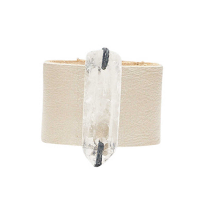 HANDCRAFTED CUFF - ROSE GOLD LEATHER WITH QUARTZ AGATE - 4CMROQU1.3