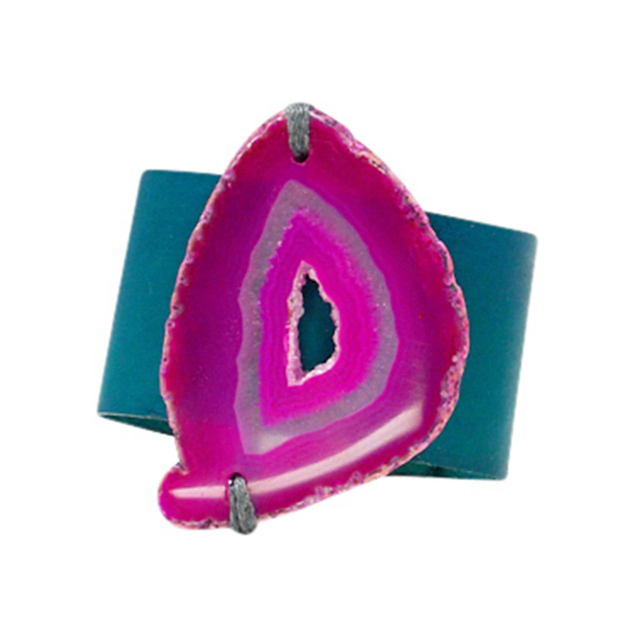 HANDCRAFTED CUFF - TEAL LEATHER WITH PINK AGATE - 4CMTEPI1.1