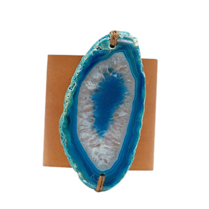 HANDCRAFTED CUFF - BROWN LEATHER WITH BLUE AGATE - 6CMBRBL1.1