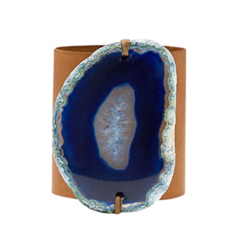 HANDCRAFTED CUFF - BROWN LEATHER WITH BLUE AGATE - 6CMBRBL1.2