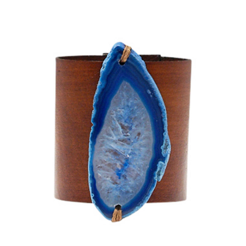 HANDCRAFTED CUFF - BROWN LEATHER WITH BLUE AGATE - 6CMBRBL1.4