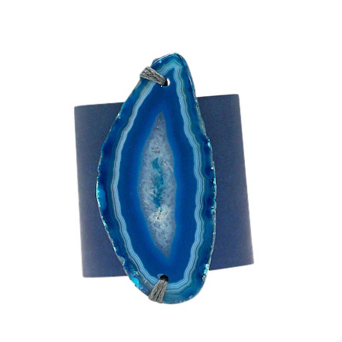 HANDCRAFTED CUFF - NAVY BLUE LEATHER WITH BLUE AGATE - 6CMNABL1.1