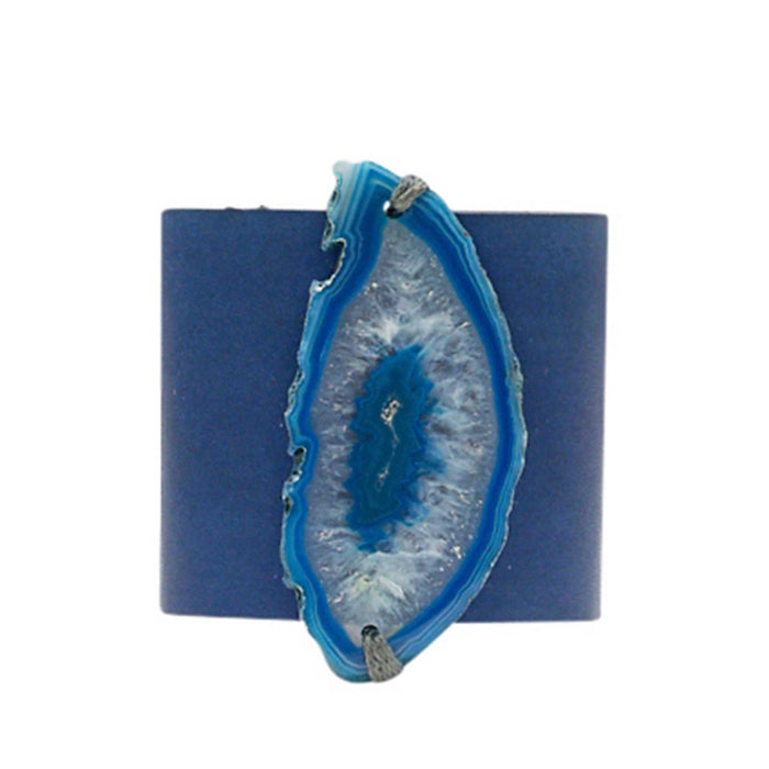 HANDCRAFTED CUFF - NAVY BLUE LEATHER WITH BLUE AGATE - 6CMNABL1.2