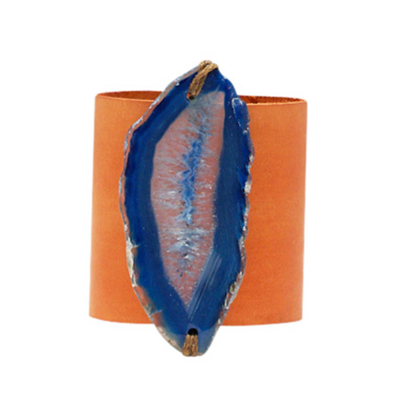 HANDCRAFTED CUFF - ORANGE LEATHER WITH BLUE AGATE - 6CMORBL1.1