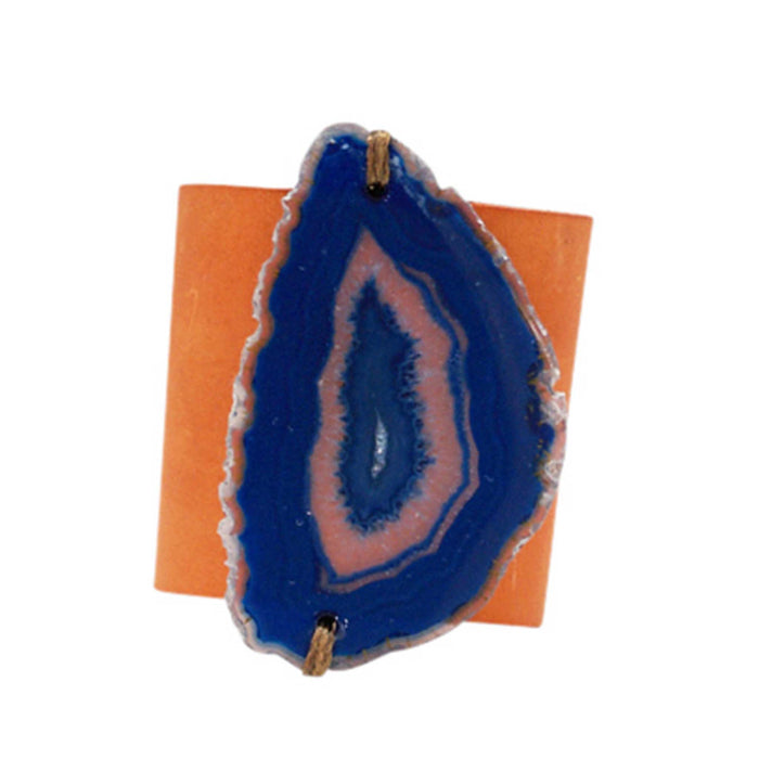 HANDCRAFTED CUFF - ORANGE LEATHER WITH BLUE AGATE - 6CMORBL1.2
