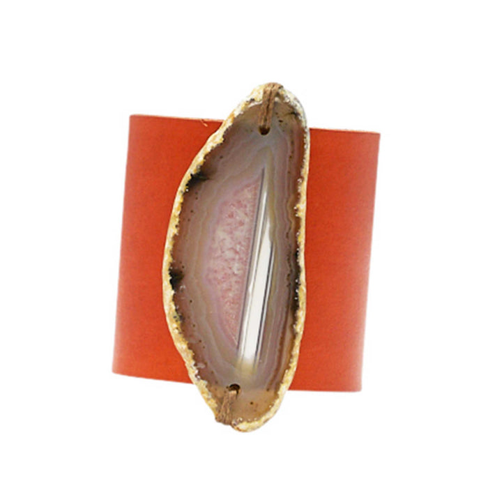 HANDCRAFTED CUFF - ORANGE LEATHER WITH YELLOW AGATE - 6CMORYE