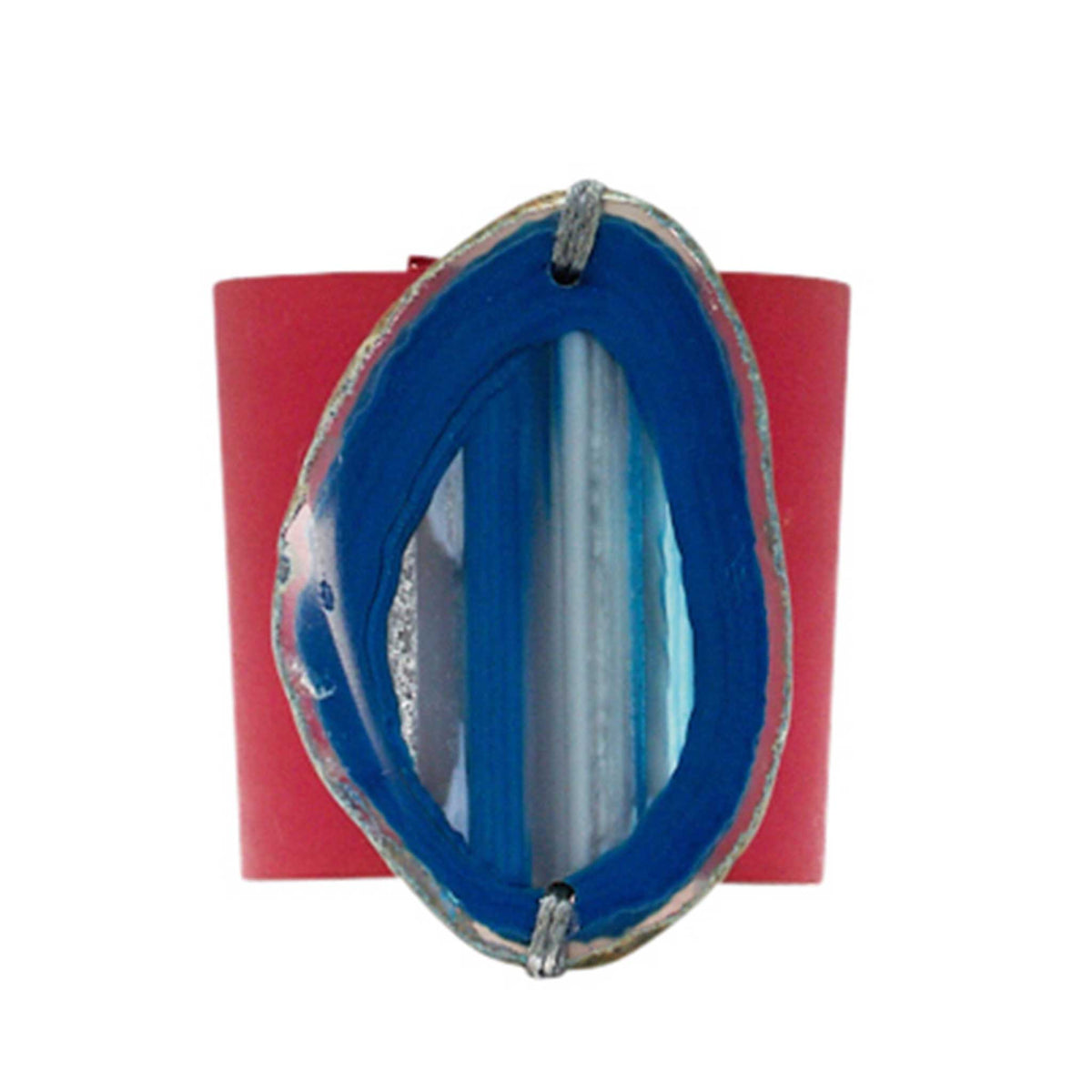HANDCRAFTED CUFF - RED LEATHER WITH BLUE AGATE - 6CMREBL