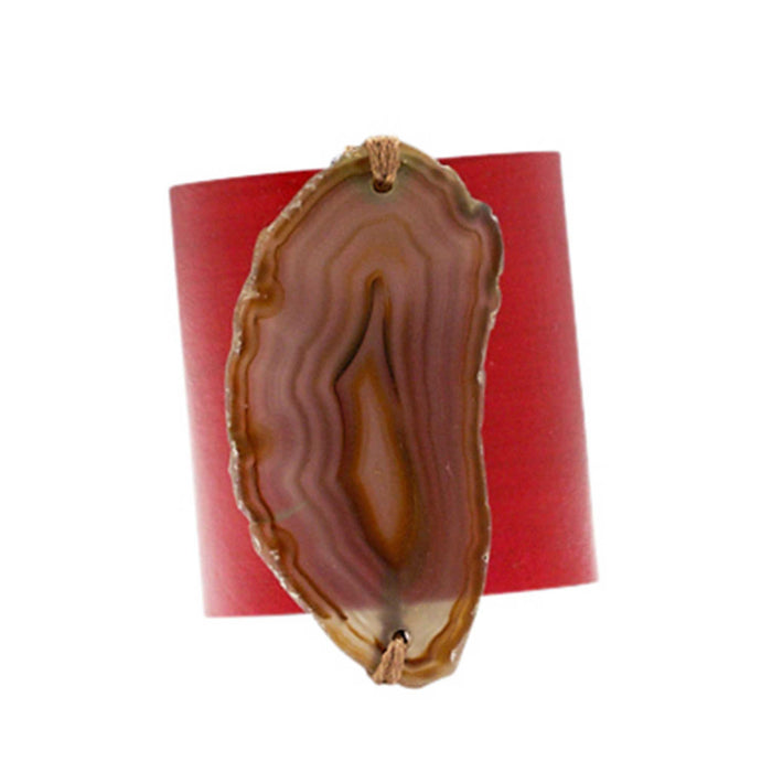 HANDCRAFTED CUFF - RED LEATHER WITH BROWN AGATE - 6CMREBR