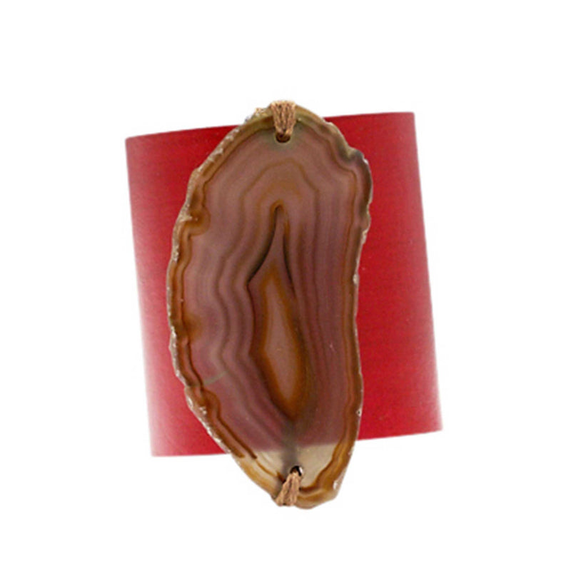 HANDCRAFTED CUFF - RED LEATHER WITH BROWN AGATE - 6CMREBR