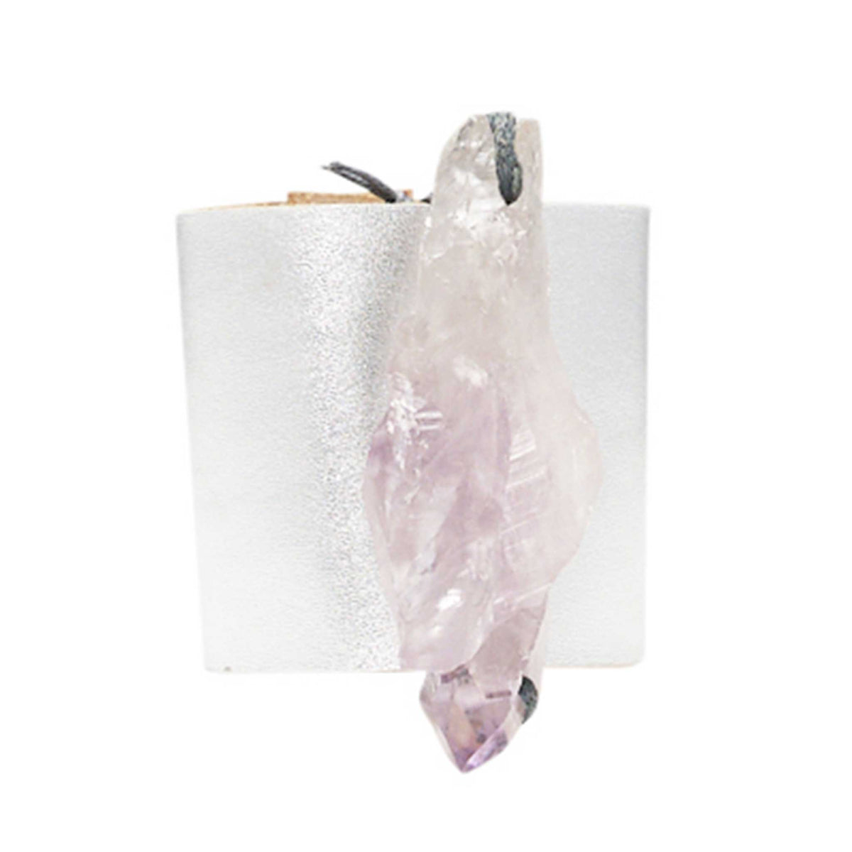 HANDCRAFTED CUFF - SILVER LEATHER WITH AMETHYST AGATE - 6CMSIAM
