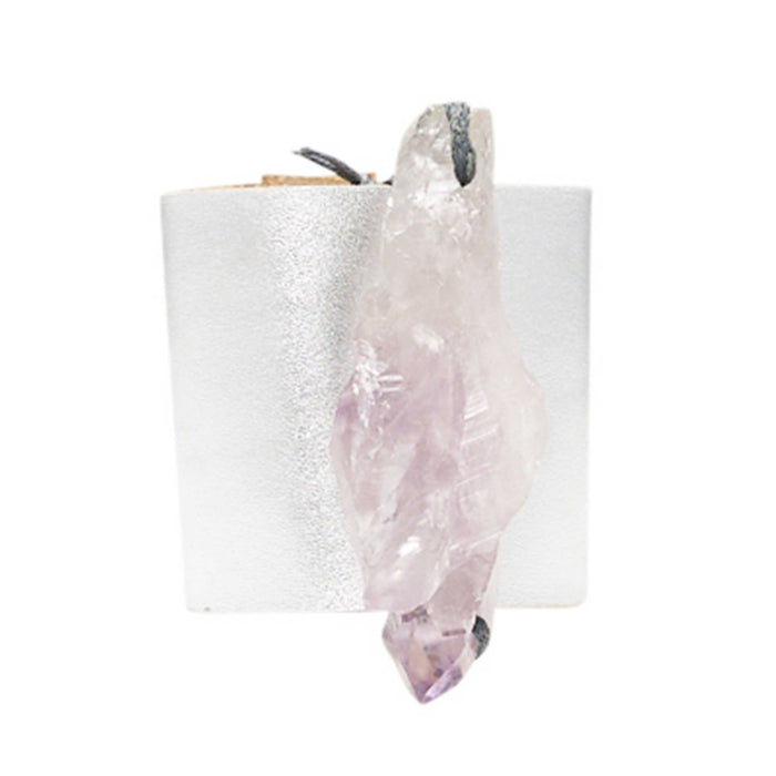 HANDCRAFTED CUFF - SILVER LEATHER WITH AMETHYST AGATE - 6CMSIAM