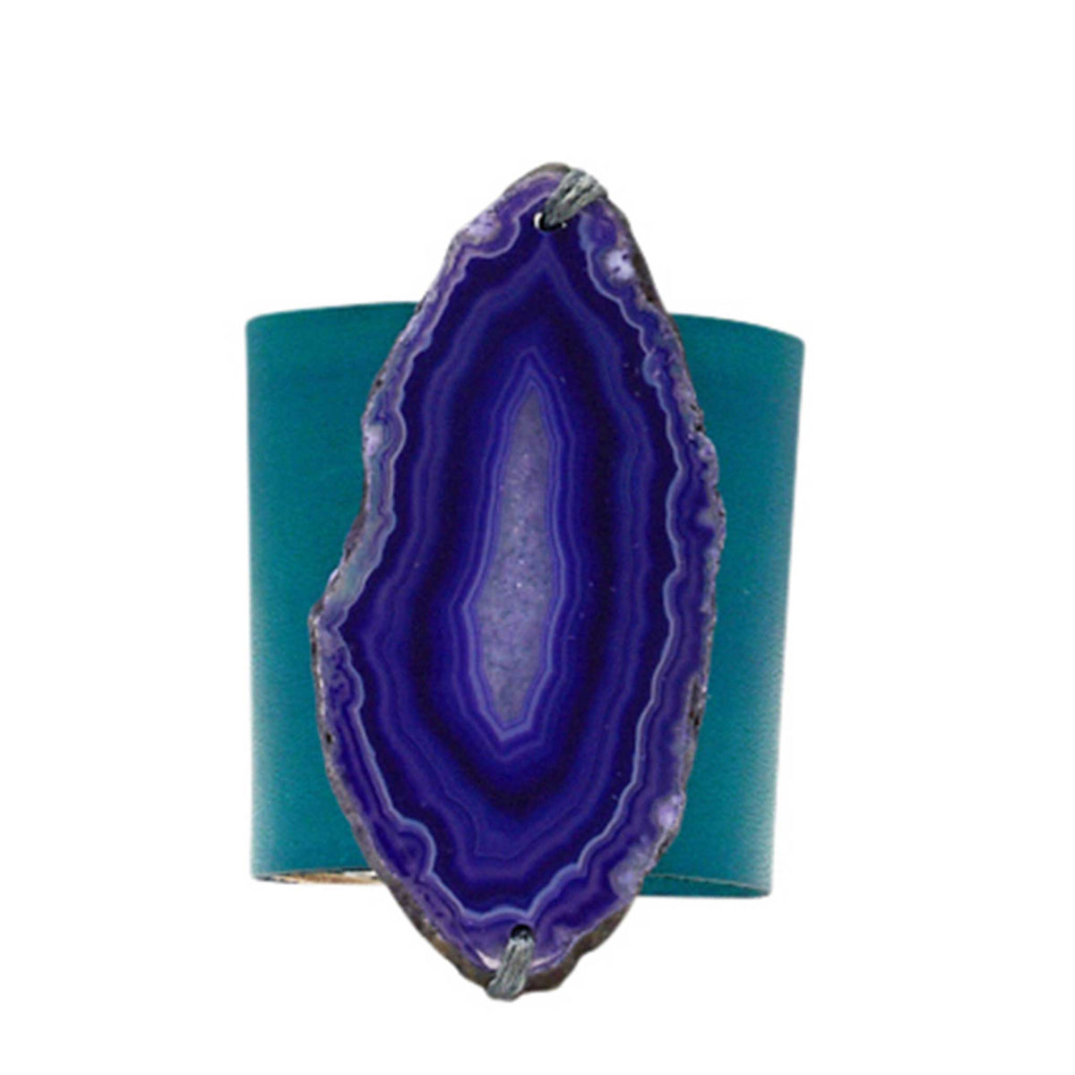 HANDCRAFTED CUFF - TEAL LEATHER WITH PURPLE AGATE - 6CMTEPU1.1