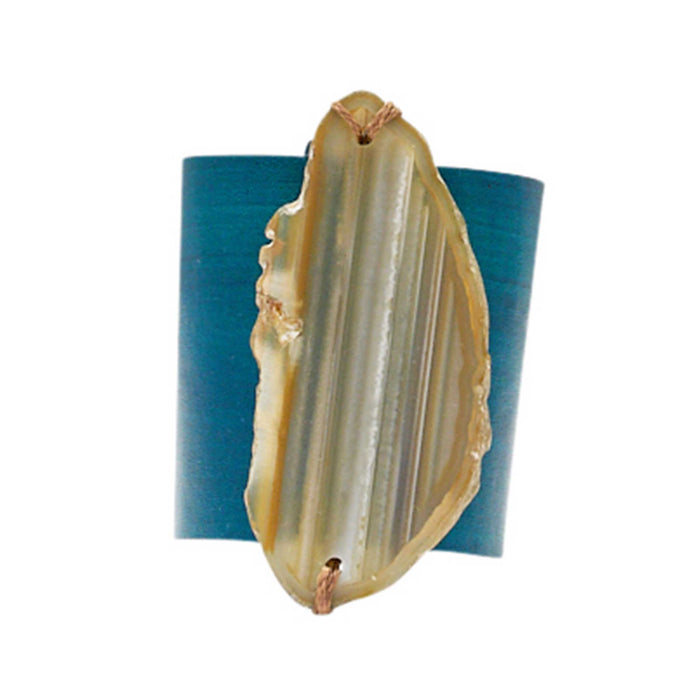 HANDCRAFTED CUFF - TEAL LEATHER WITH YELLOW AGATE - 6CMTEYE1.2