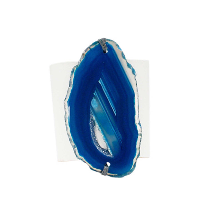 HANDCRAFTED CUFF - WHITE LEATHER WITH BLUE AGATE - 6CMWHBL1.1