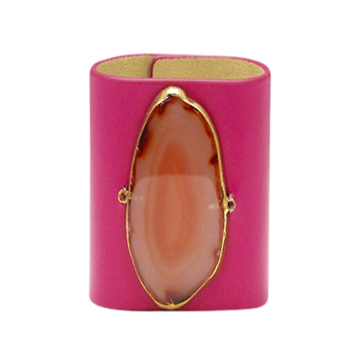 LOVED CUFF - PINK RUBY LEATHER WITH BROWN AGATE – M.1.01.001.2032