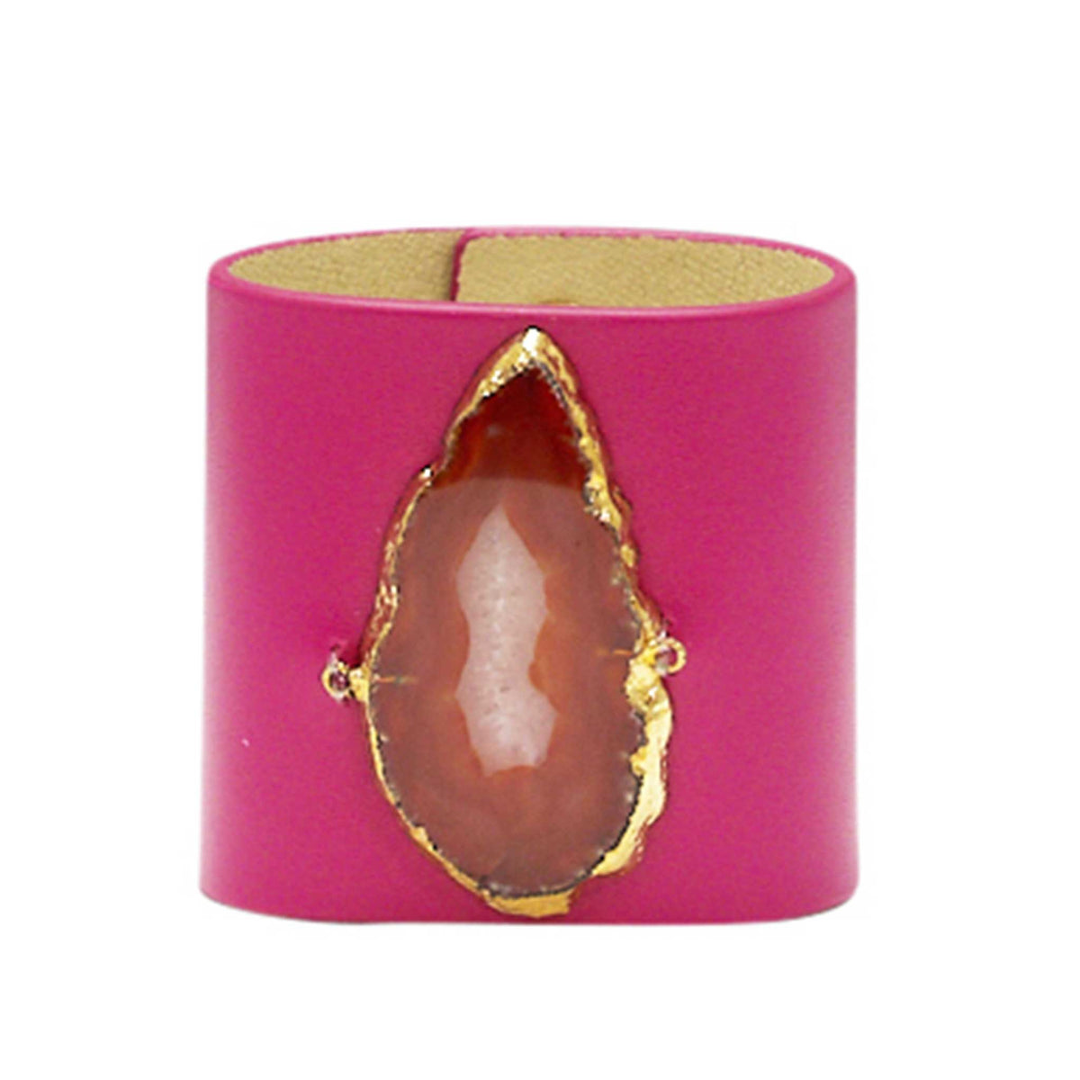 LOVED CUFF - PINK RUBY LEATHER WITH BROWN AGATE – M.1.01.001.2033