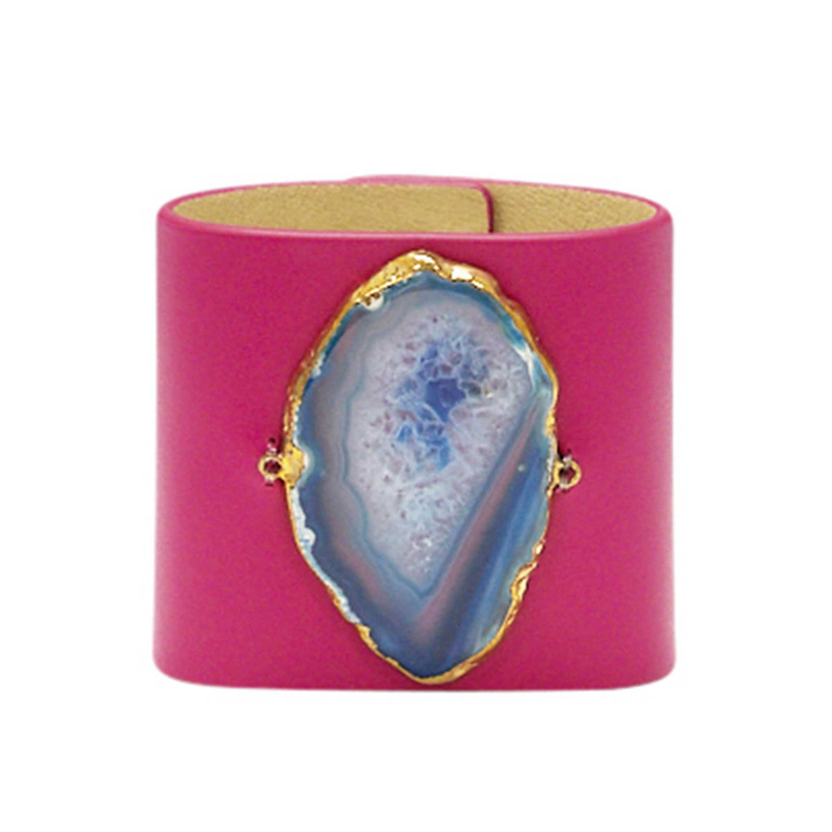 LOVED CUFF - PINK RUBY LEATHER WITH PURPLE AGATE – M.1.01.002.2024