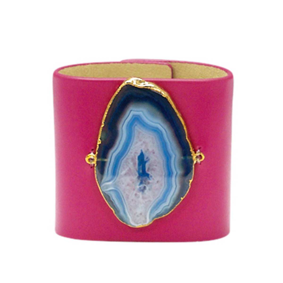LOVED CUFF - PINK RUBY LEATHER WITH PURPLE AGATE – M.1.01.002.2025