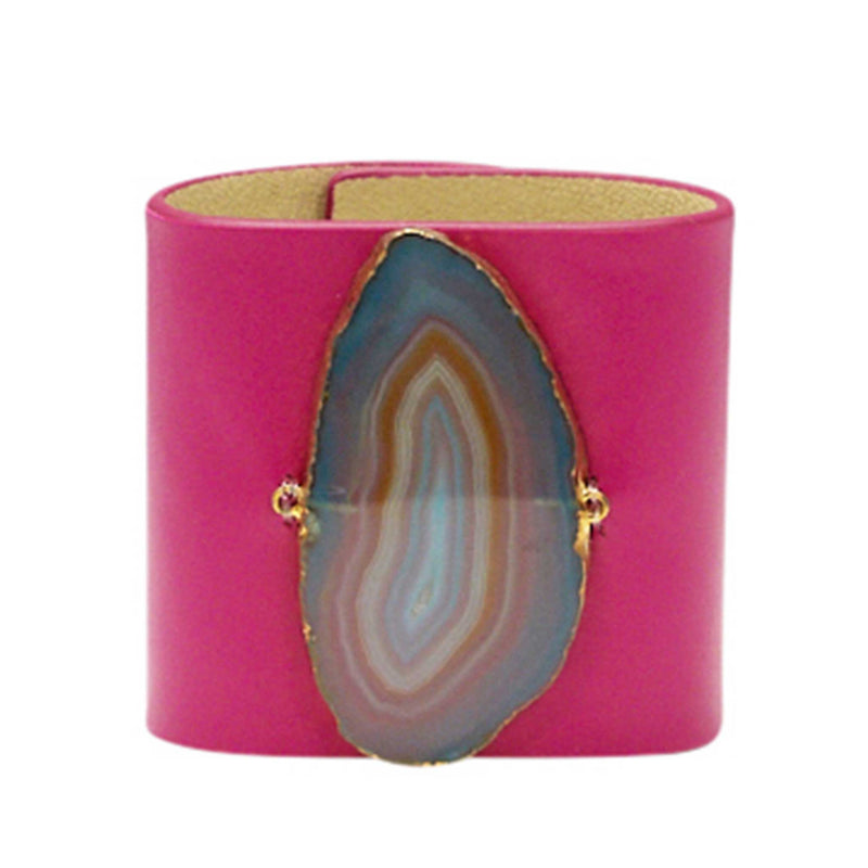 LOVED CUFF - PINK RUBY LEATHER WITH BROWN AGATE – M.1.01.002.2049