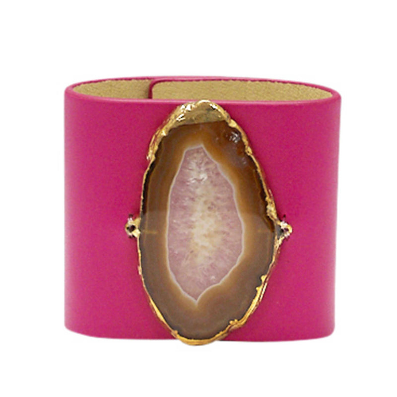 LOVED CUFF - PINK RUBY LEATHER WITH BROWN AGATE – M.1.01.003.1009