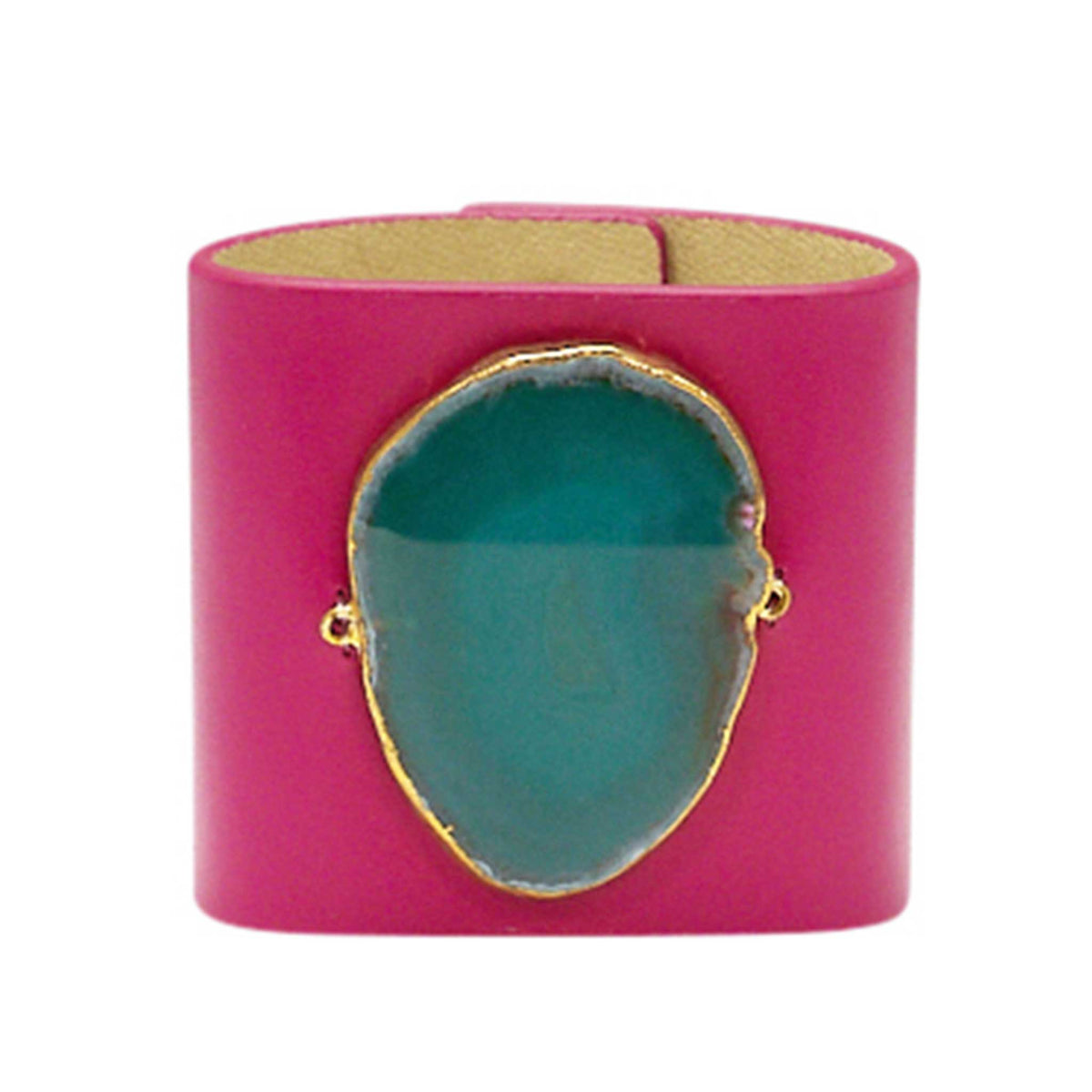 LOVED CUFF - PINK RUBY LEATHER WITH GREEN AGATE – M.1.01.003.1300