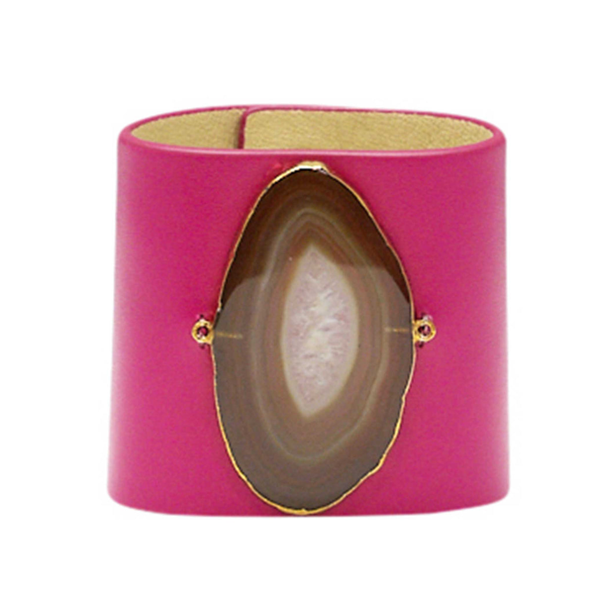LOVED CUFF - PINK RUBY LEATHER WITH BROWN AGATE – M.1.01.004.2039