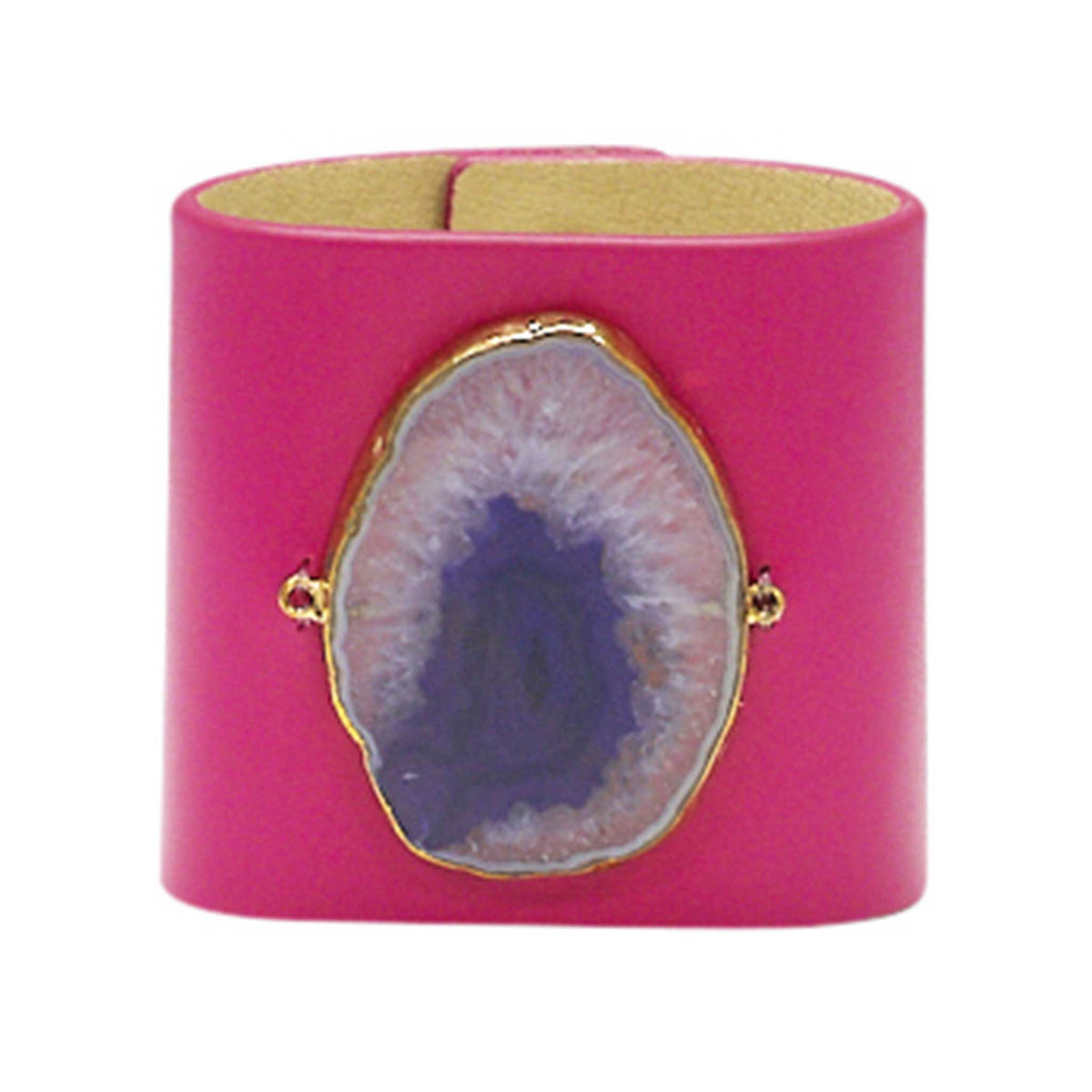 LOVED CUFF - PINK RUBY LEATHER WITH BLUE AGATE – M.1.01.006.2047