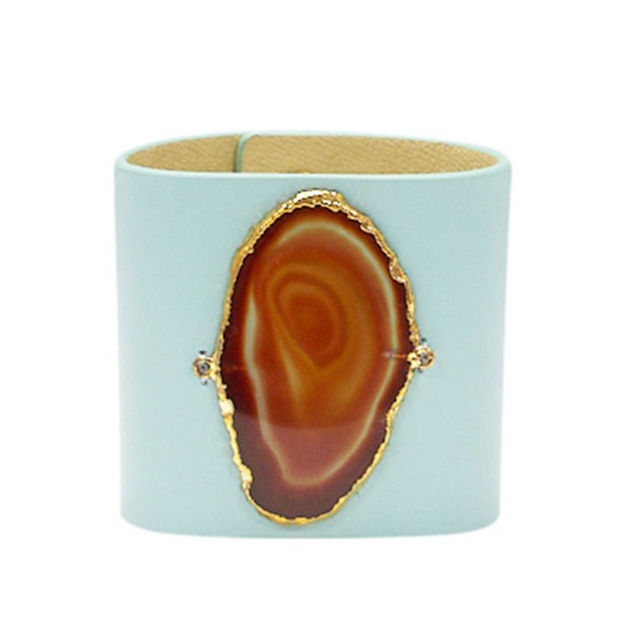 LOVED CUFF - MOONSTONE WHITE LEATHER WITH BROWN AGATE – M.1.02.001.2052