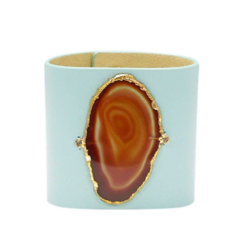 LOVED CUFF - MOONSTONE WHITE LEATHER WITH BROWN AGATE – M.1.02.001.2052