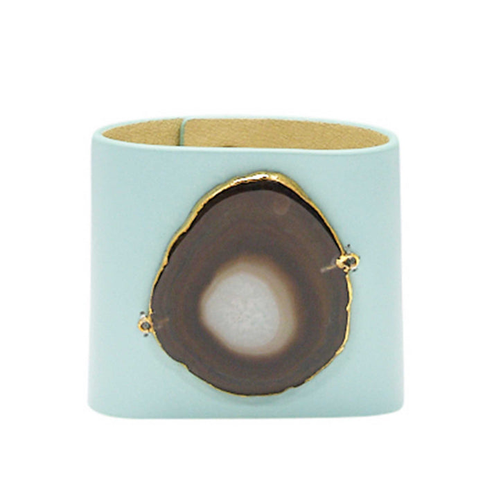 LOVED CUFF - MOONSTONE WHITE LEATHER WITH BROWN AGATE – M.1.02.004.2061