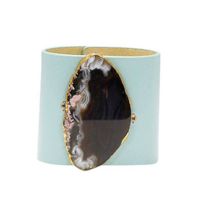 LOVED CUFF - MOONSTONE WHITE LEATHER WITH BROWN AGATE – M.1.02.004.2062