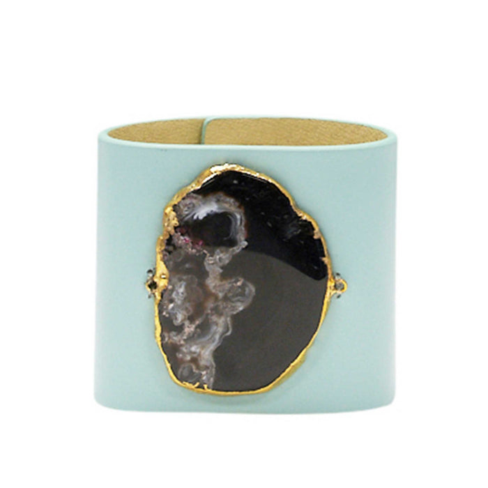 LOVED CUFF - MOONSTONE WHITE LEATHER WITH BROWN AGATE – M.1.02.004.2063